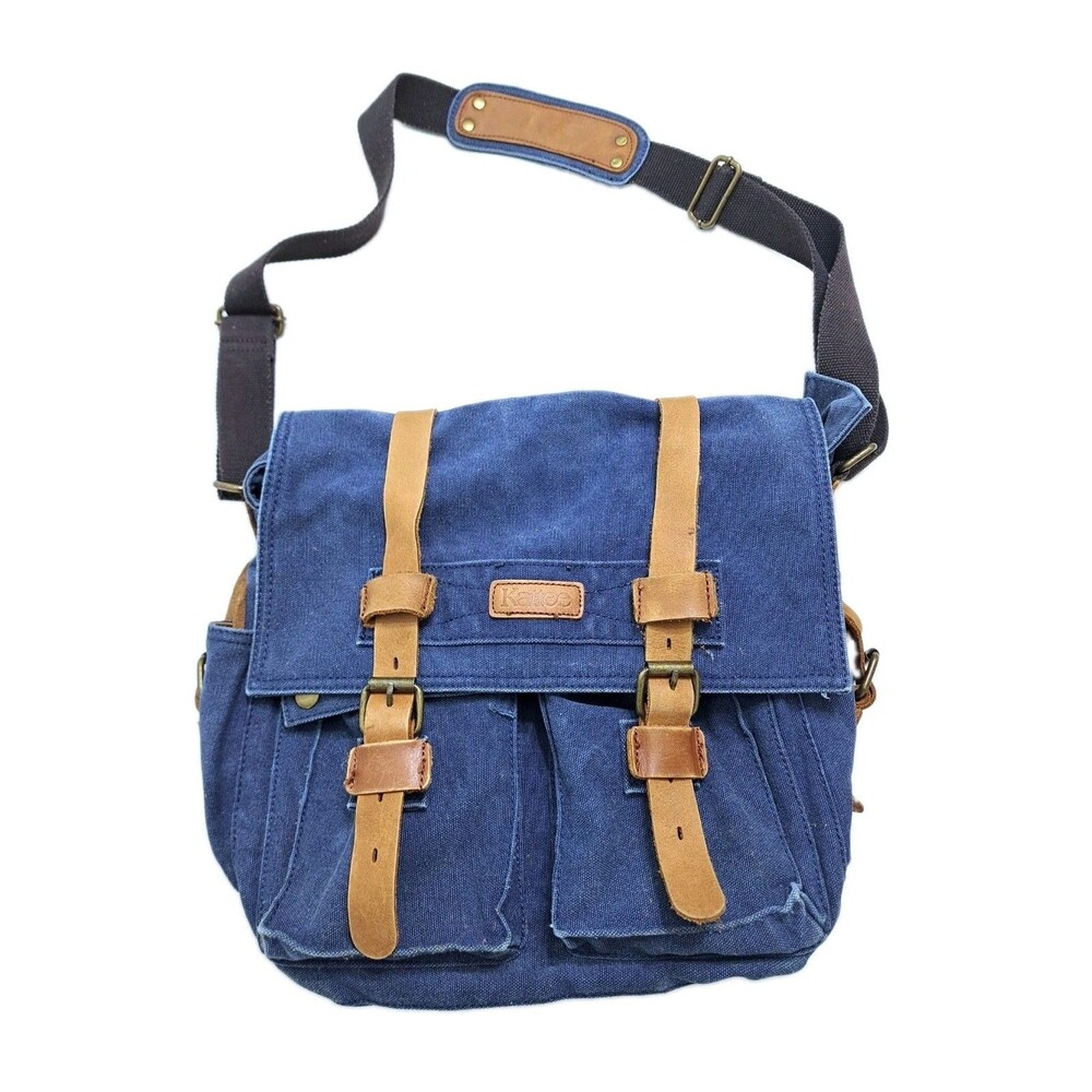 Kattee Military Messanger Bag Canvas Leather Shoulder Bag Camera Laptop Blue